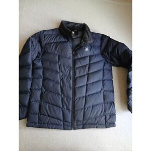 Spyder Jacket Mens Large Puffer Down Fill Navy Full Zip Outdoor Quilted